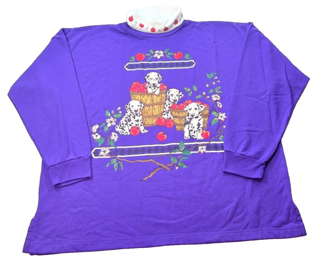 Vintage Turtleneck Grandmacore Dalmatian Dogs Apple Picking Sweatshirt Size 20W